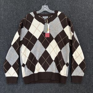 Daniel Cremieux Sweater Men's Large Brown Argyle 100% Cashmere Pullover Grandpa